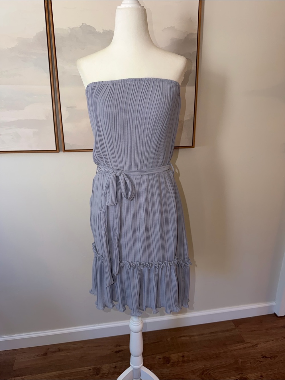 NWT Gorgeous MOD On Trend Blue Gray Strapless Mini Dress • Size Small
